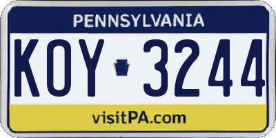 PA license plate KOY3244