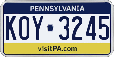 PA license plate KOY3245