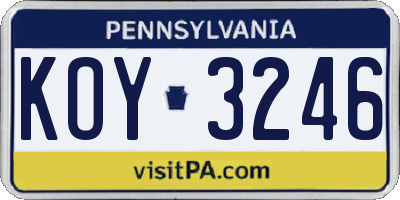 PA license plate KOY3246