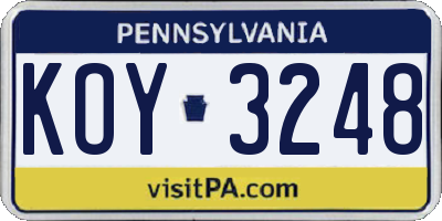 PA license plate KOY3248