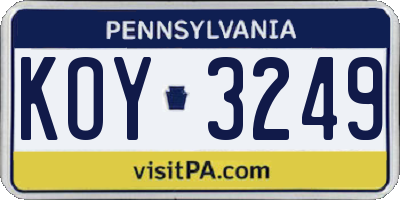 PA license plate KOY3249