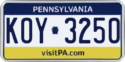 PA license plate KOY3250