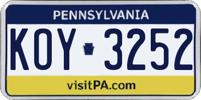 PA license plate KOY3252