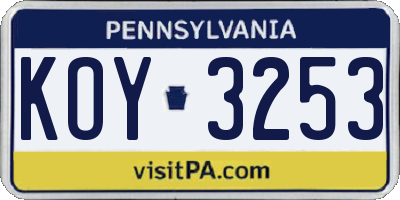 PA license plate KOY3253