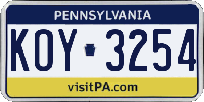 PA license plate KOY3254
