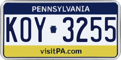 PA license plate KOY3255