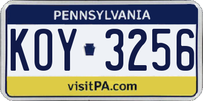 PA license plate KOY3256
