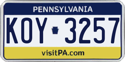 PA license plate KOY3257