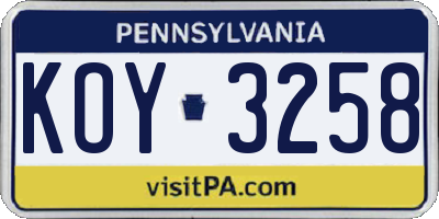 PA license plate KOY3258
