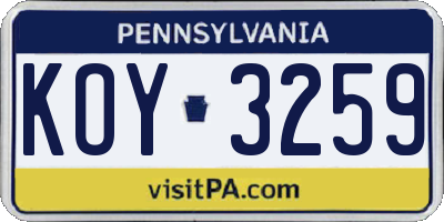PA license plate KOY3259