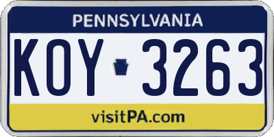 PA license plate KOY3263