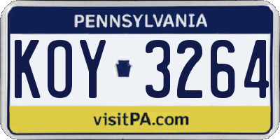 PA license plate KOY3264