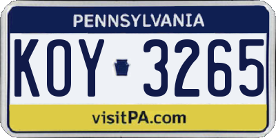 PA license plate KOY3265