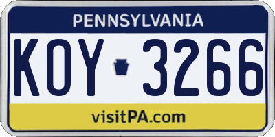 PA license plate KOY3266