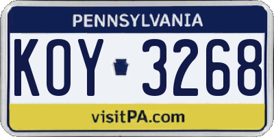 PA license plate KOY3268