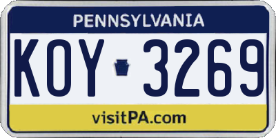PA license plate KOY3269