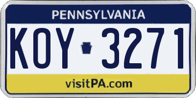PA license plate KOY3271