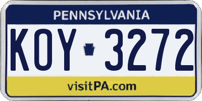 PA license plate KOY3272