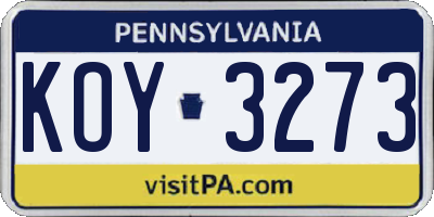 PA license plate KOY3273