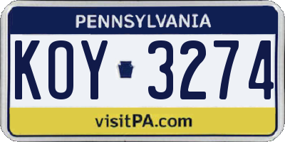 PA license plate KOY3274