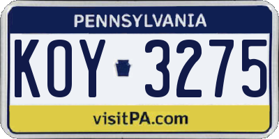 PA license plate KOY3275