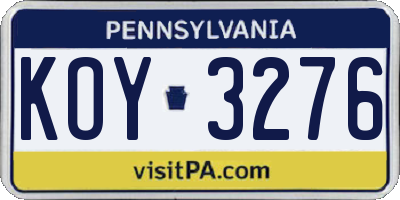 PA license plate KOY3276
