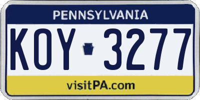 PA license plate KOY3277