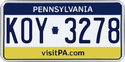 PA license plate KOY3278