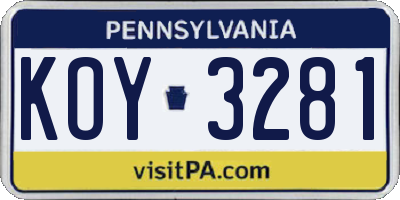 PA license plate KOY3281