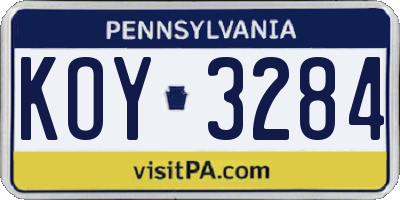 PA license plate KOY3284
