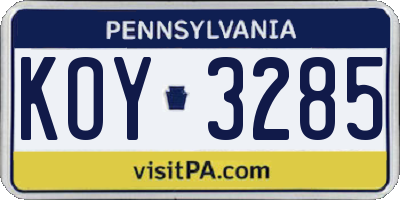 PA license plate KOY3285