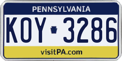PA license plate KOY3286