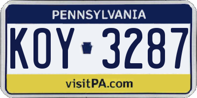 PA license plate KOY3287