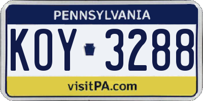 PA license plate KOY3288