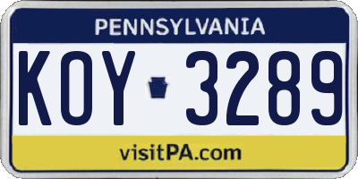 PA license plate KOY3289