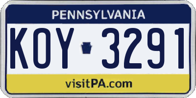 PA license plate KOY3291