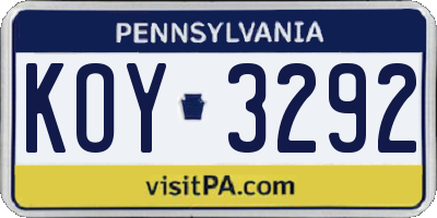 PA license plate KOY3292