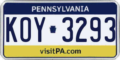 PA license plate KOY3293