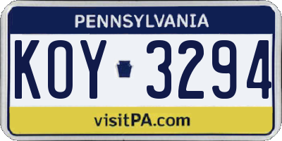 PA license plate KOY3294