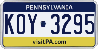 PA license plate KOY3295