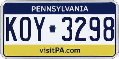 PA license plate KOY3298