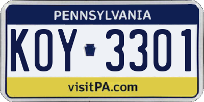 PA license plate KOY3301