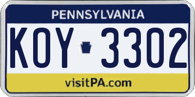 PA license plate KOY3302