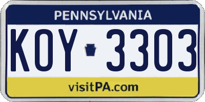 PA license plate KOY3303