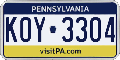 PA license plate KOY3304