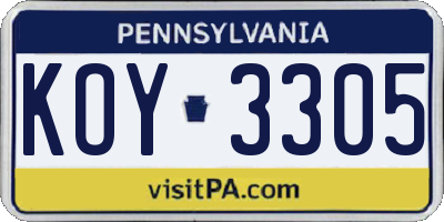 PA license plate KOY3305