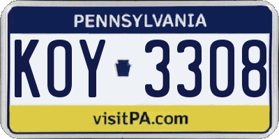 PA license plate KOY3308