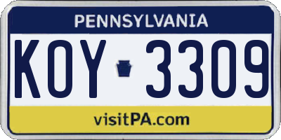 PA license plate KOY3309