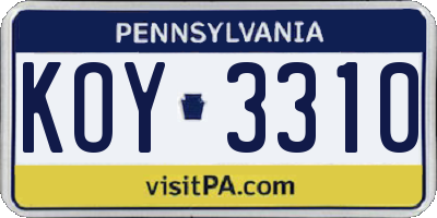 PA license plate KOY3310