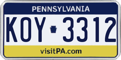 PA license plate KOY3312